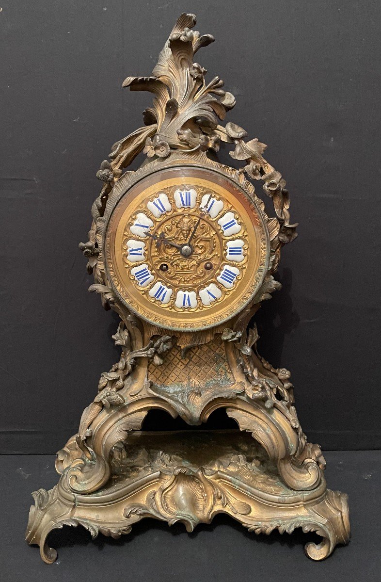 Pendulum And Candelabra Louis XV Rocaille Fireplace Garnish In Gilt Bronze Napoleon III-photo-2