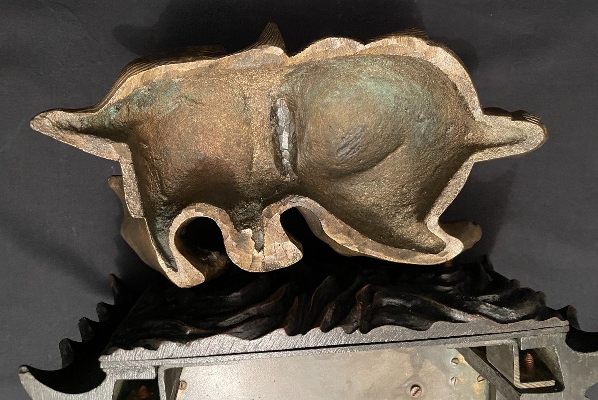 China Fô Dog Gilt Bronze On Nineteenth Century Bronze Pagoda Base-photo-8