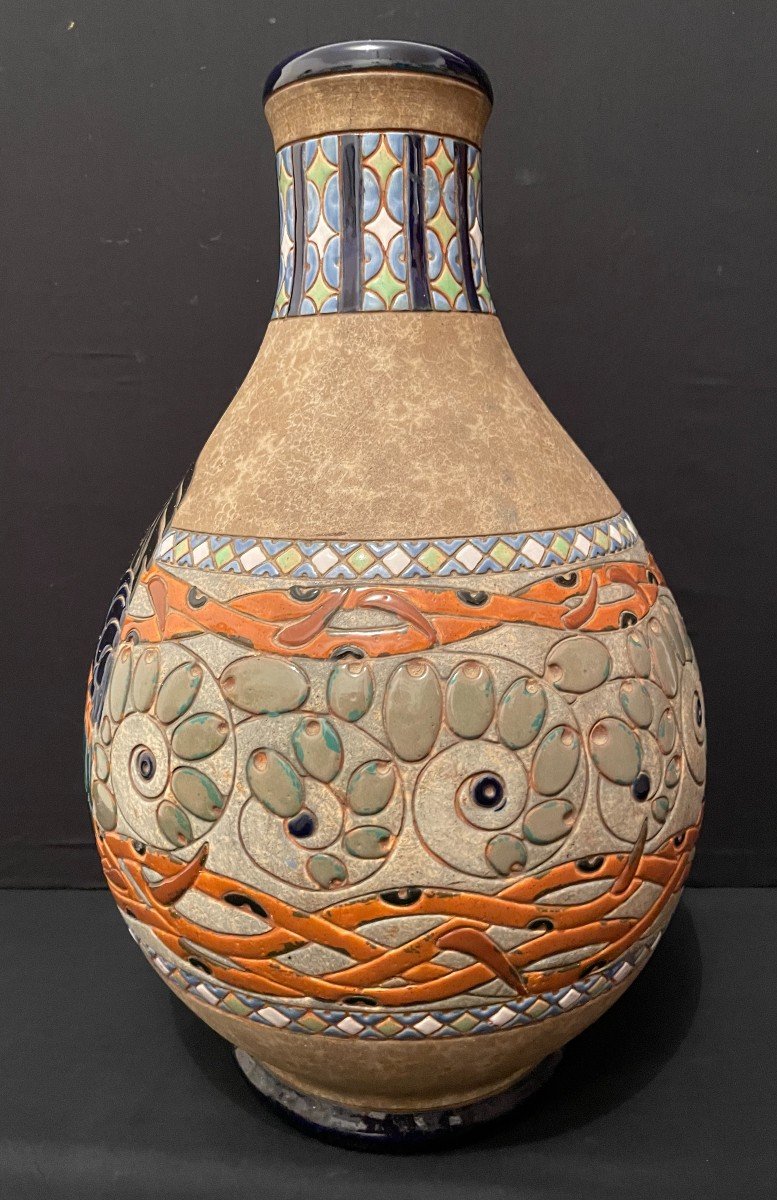 Grand Vase Art Déco Décor Au Vautour Amphora Czecho-Slovakia  51 Cm-photo-1