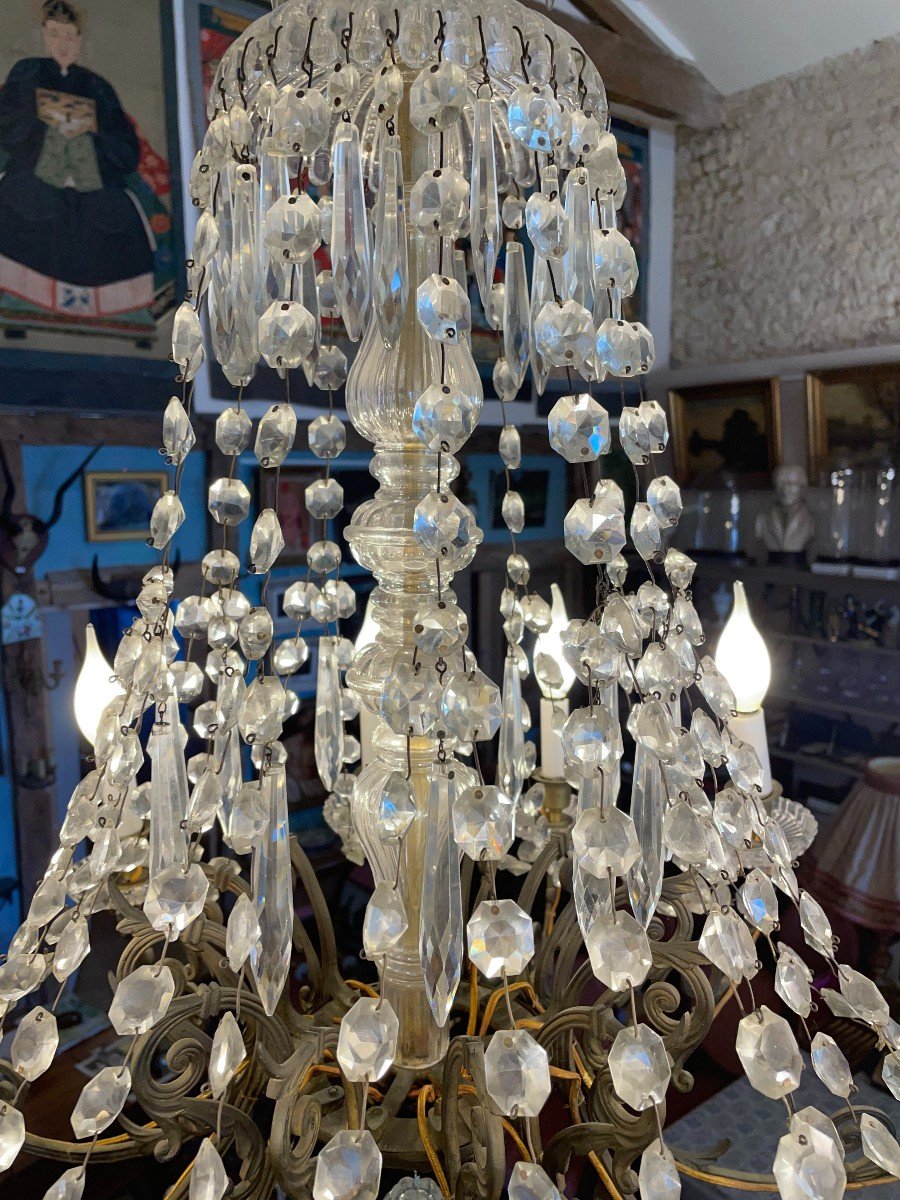  Lustre Cristal à Douze Bras De  Lumière Par La Cristallerie De Portieux XIXème-photo-2