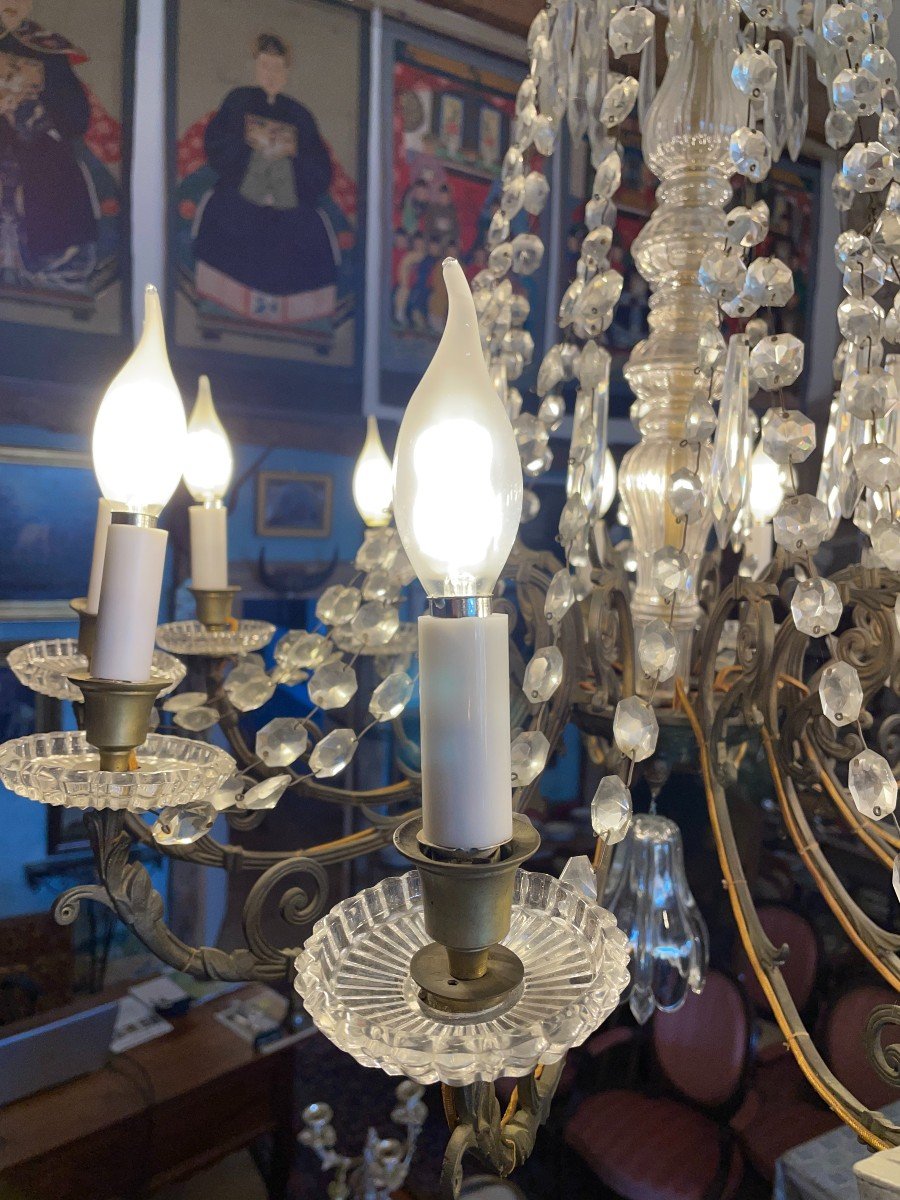  Lustre Cristal à Douze Bras De  Lumière Par La Cristallerie De Portieux XIXème-photo-3