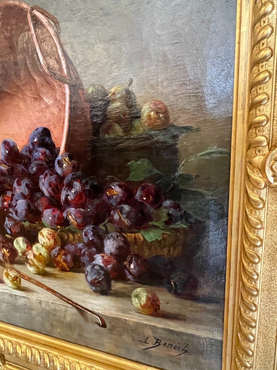 Large Painting Still Life With Plums By Léon Marie Benoit In An Spectacular Rocaille Setting-photo-6