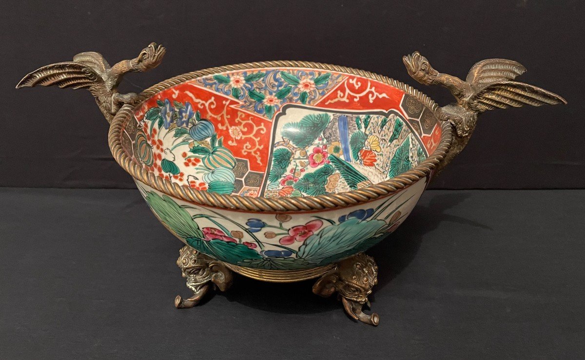 Japan Kutani Porcelain Cup Bronze Mount By Giroux Nineteenth Century