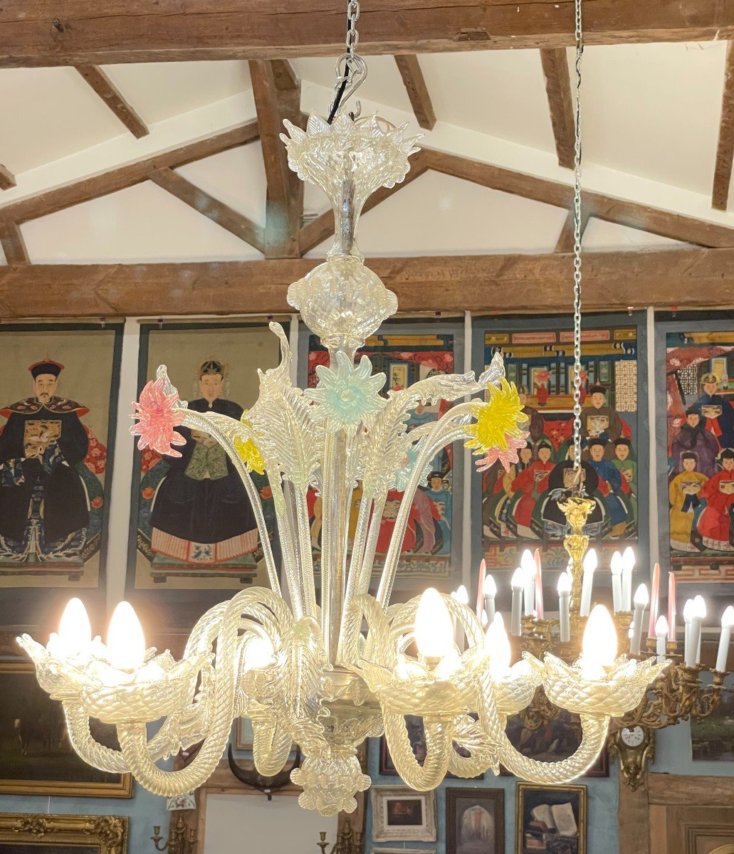 Venice Italy Murano Chandelier In White Glass And Pastel Tone-photo-2