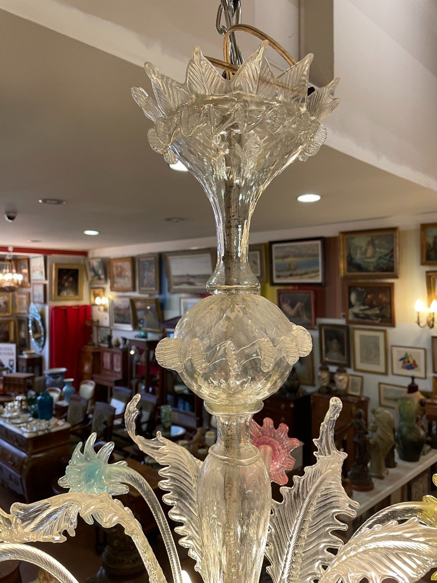 Venice Italy Murano Chandelier In White Glass And Pastel Tone-photo-3