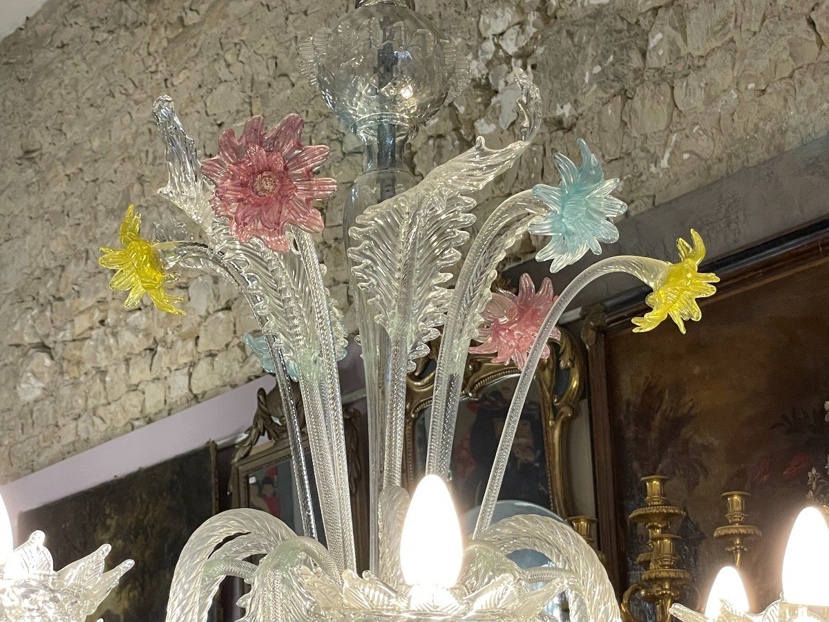 Venice Italy Murano Chandelier In White Glass And Pastel Tone-photo-4