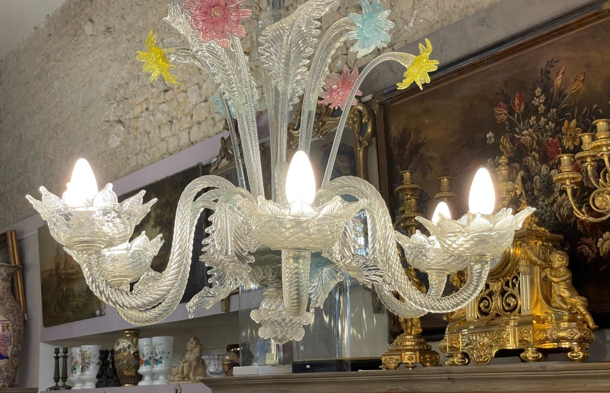 Venice Italy Murano Chandelier In White Glass And Pastel Tone-photo-1