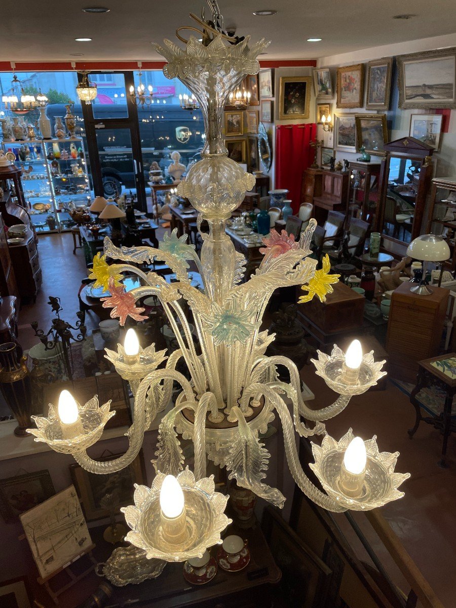 Venice Italy Murano Chandelier In White Glass And Pastel Tone-photo-2