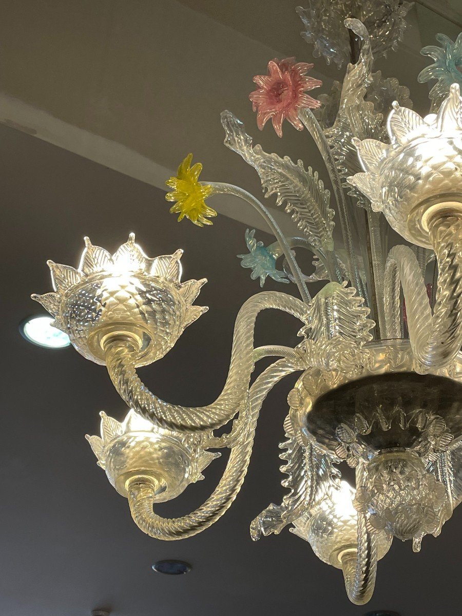 Venice Italy Murano Chandelier In White Glass And Pastel Tone-photo-6