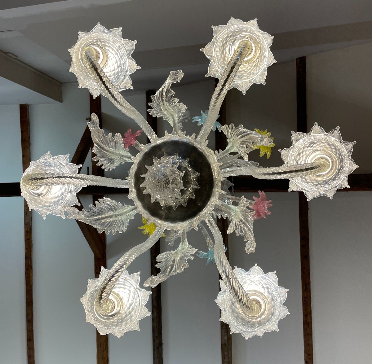 Venice Italy Murano Chandelier In White Glass And Pastel Tone-photo-8