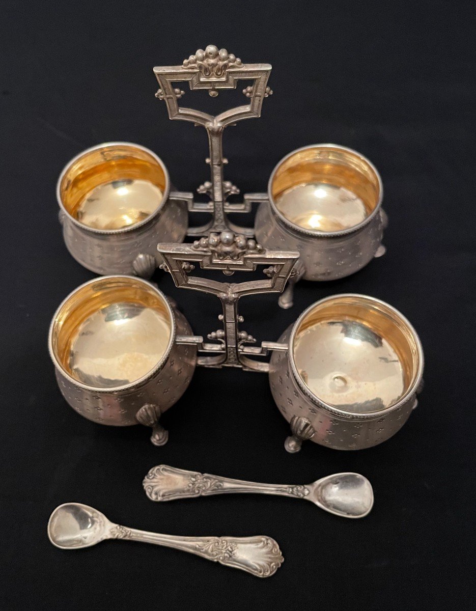 Silver And Vermeil Condiment Service Including A Cruet, Two Salarons And A Mustard Dish-photo-4