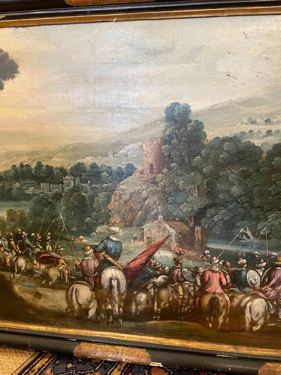 Large Painting Cavaliers In Arms Spanish School XVII Th Century 152 X 92 Cm-photo-1
