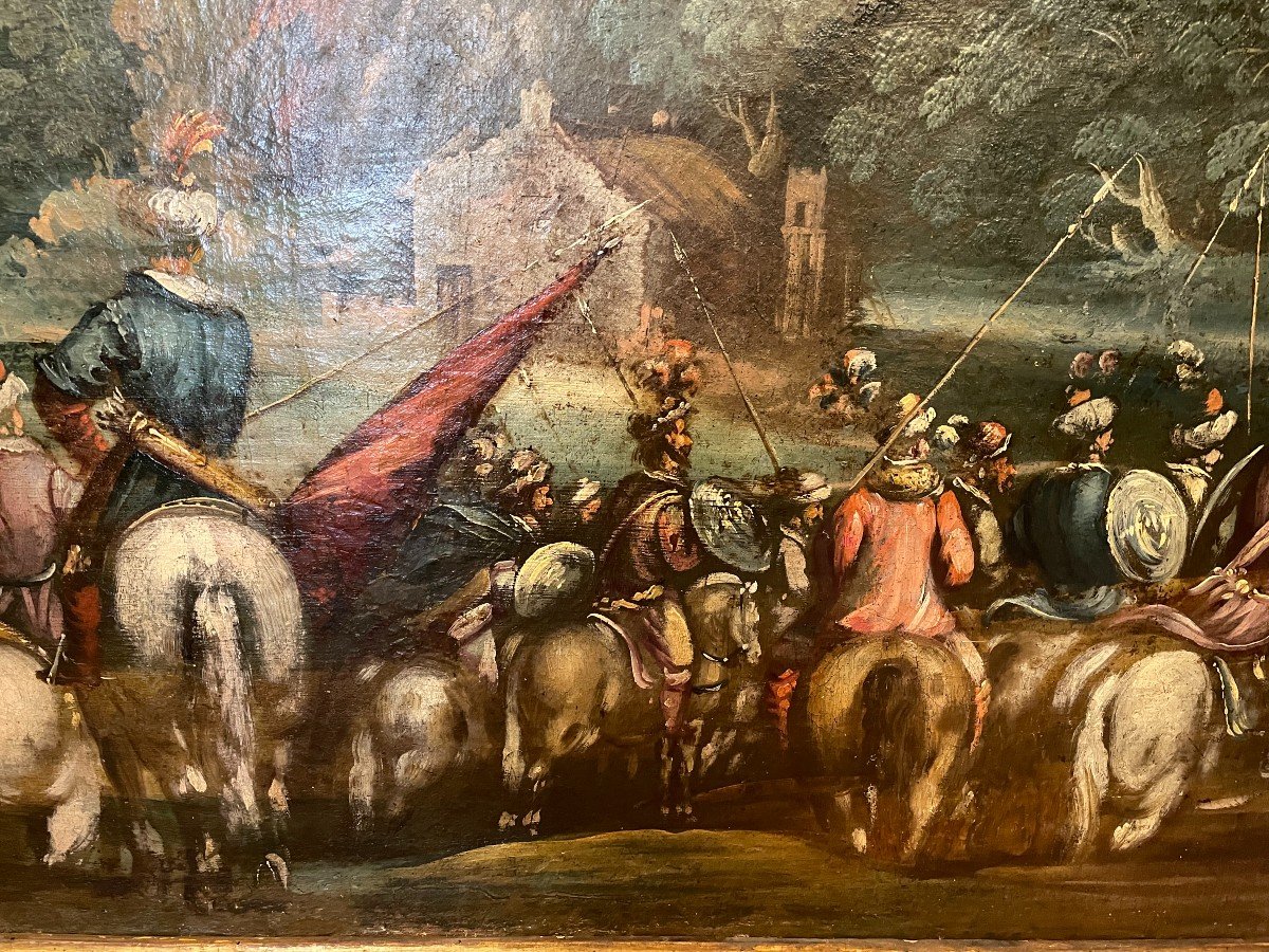 Large Painting Cavaliers In Arms Spanish School XVII Th Century 152 X 92 Cm-photo-4