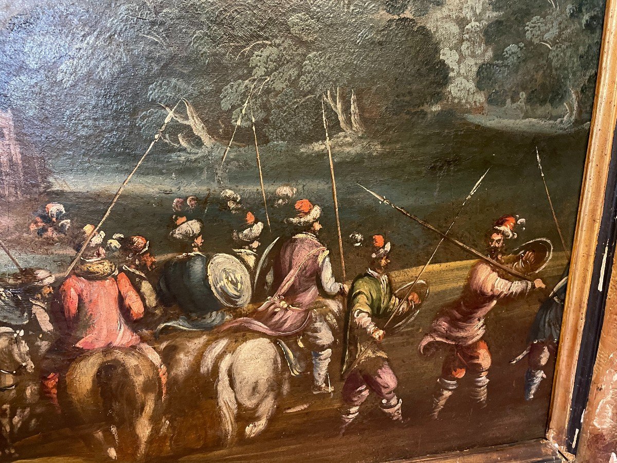 Grand Tableau Cavaliers En Armes école Espagnole XVIIème 152 X 92 cm-photo-5