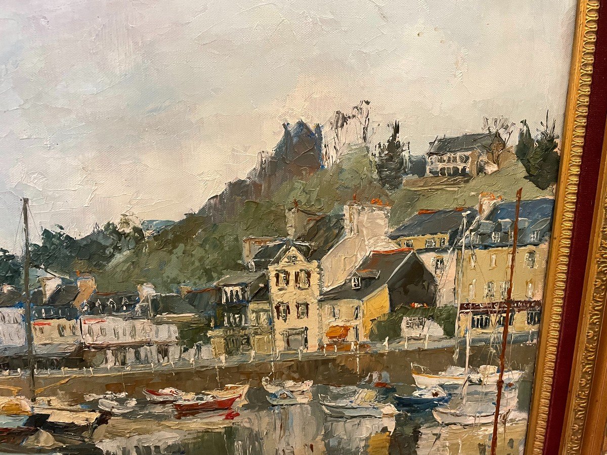 Large Marine Painting Port De Binic Brittany By André Petit-photo-2