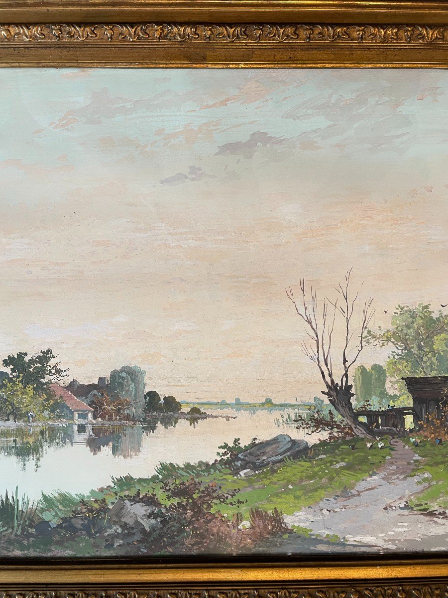Galien-Laloue Grande Gouache Bords De Seine 1879-photo-4