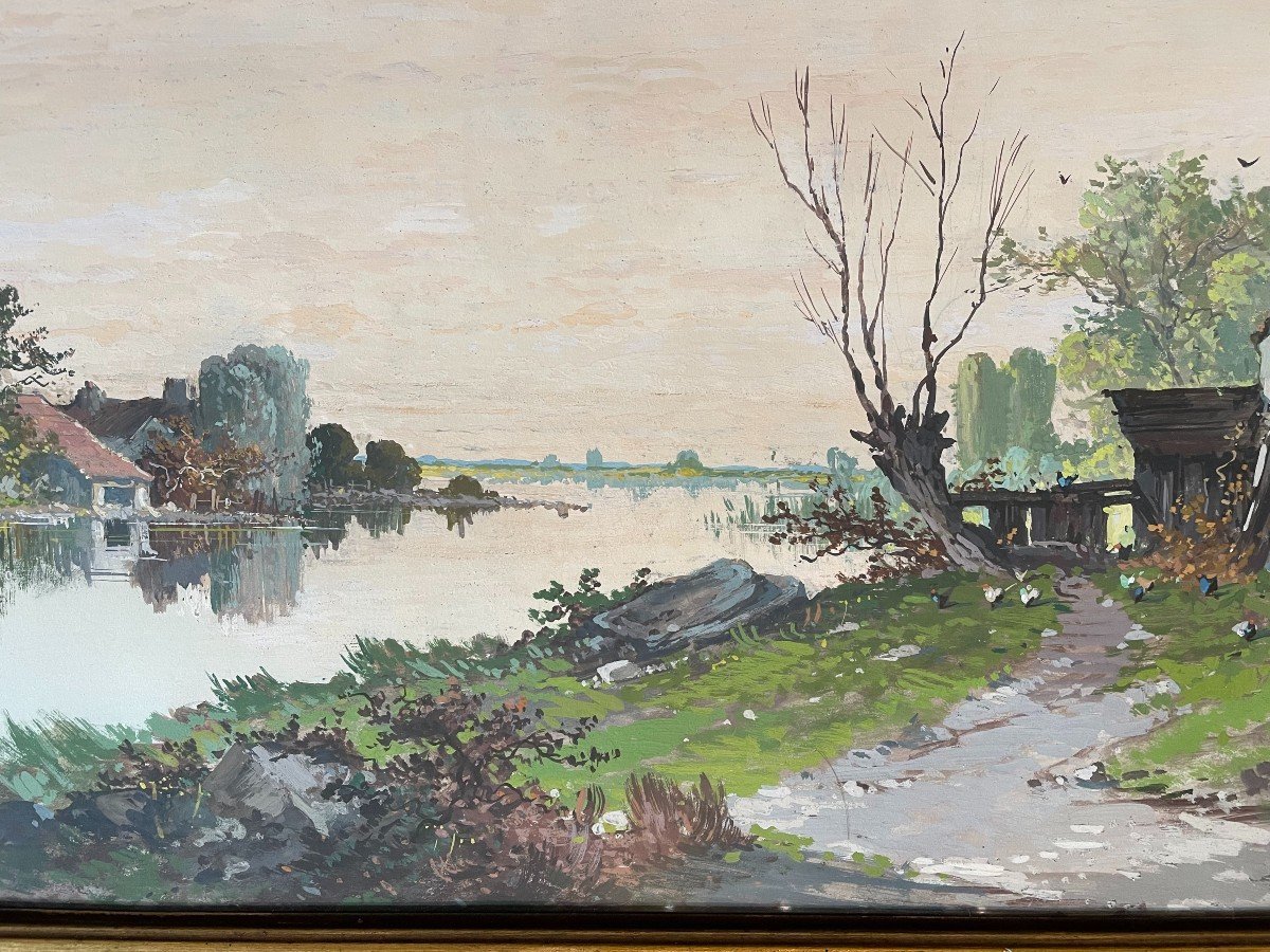 Galien-Laloue Grande Gouache Bords De Seine 1879-photo-3