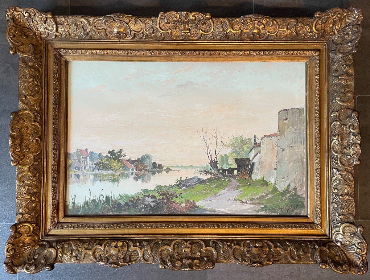 Galien-Laloue Grande Gouache Bords De Seine 1879