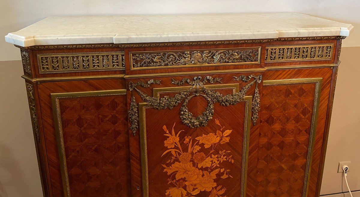 Important Louis XVI Style Marquetry Support Cabinet Napoleon III-photo-2