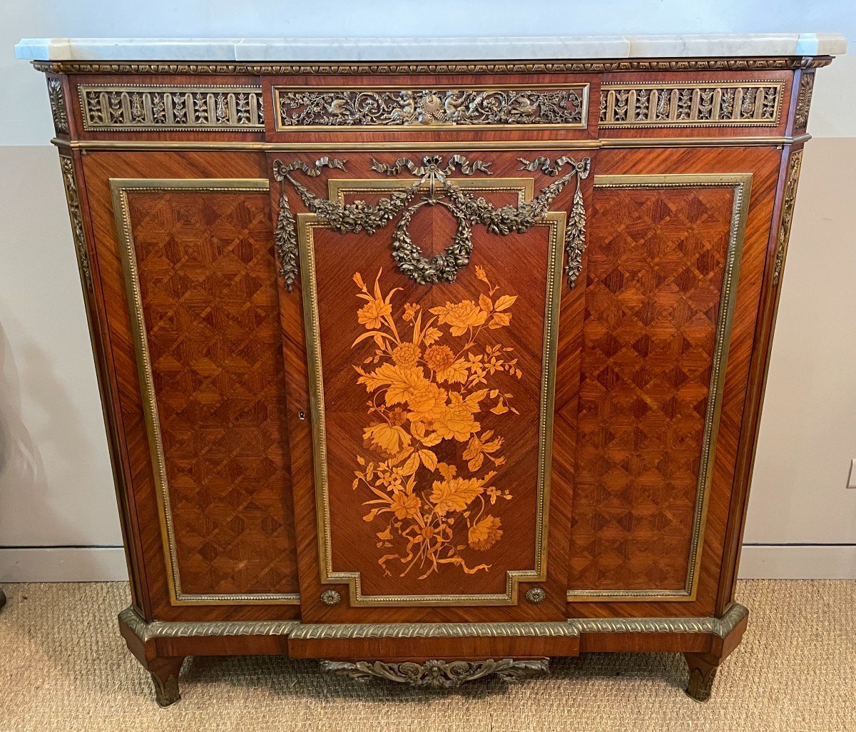 Important Louis XVI Style Marquetry Support Cabinet Napoleon III