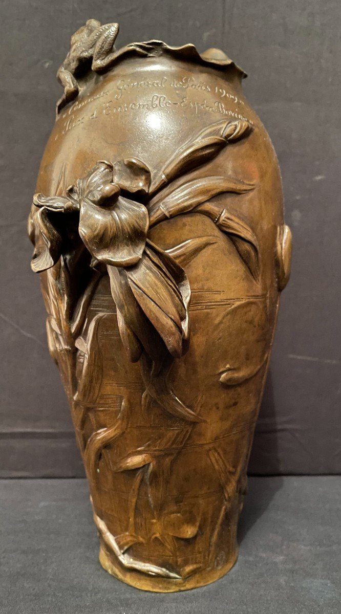 Art Nouveau Bronze Vase Irises And Water Lilies By Debon Susse Foundry 1909-photo-2
