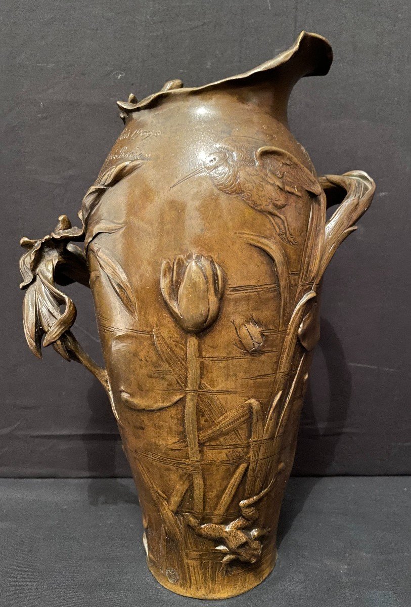 Art Nouveau Bronze Vase Irises And Water Lilies By Debon Susse Foundry 1909-photo-3