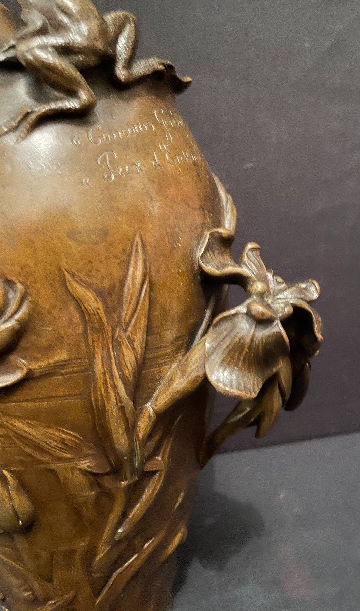 Art Nouveau Bronze Vase Irises And Water Lilies By Debon Susse Foundry 1909-photo-2