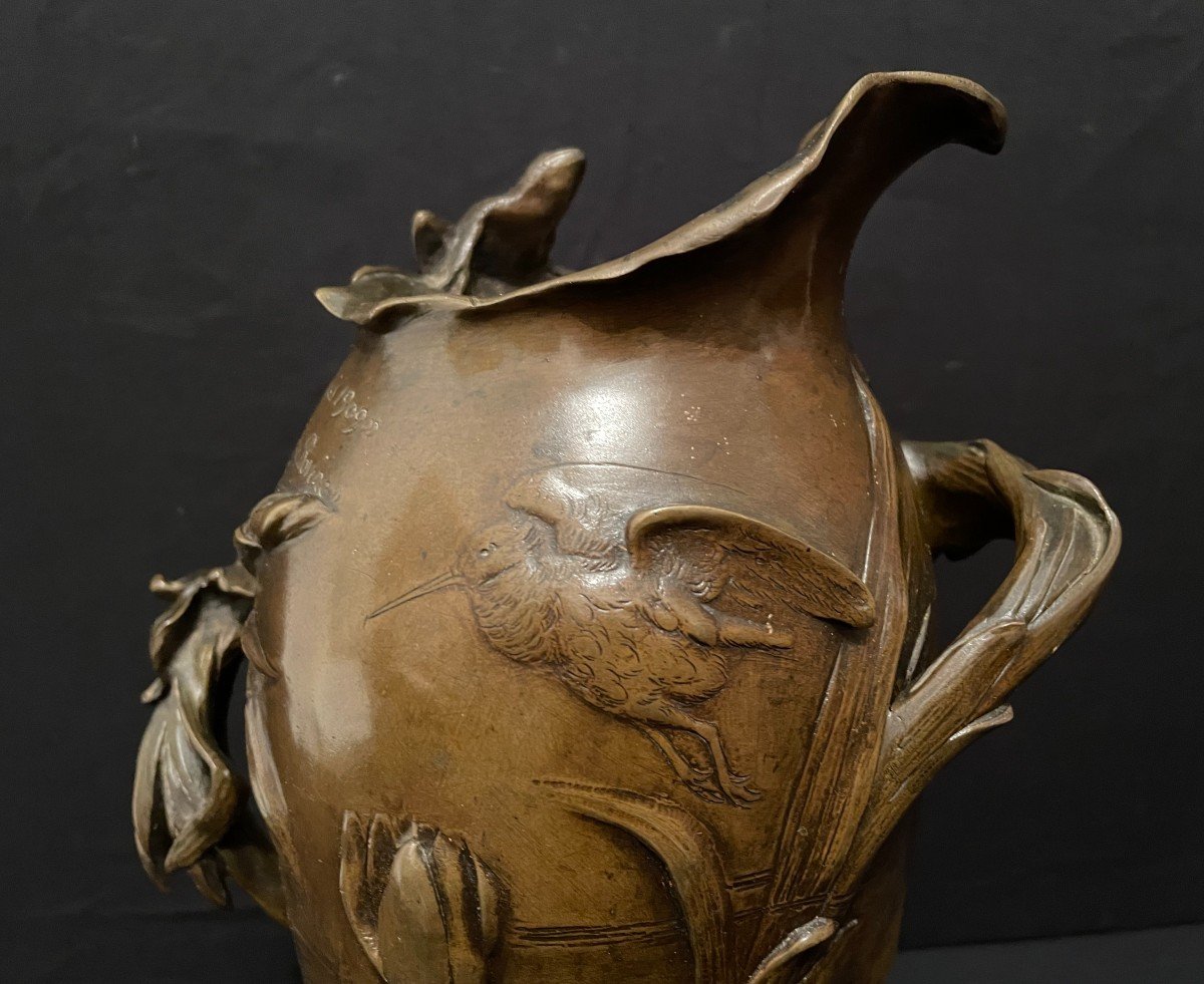 Art Nouveau Bronze Vase Irises And Water Lilies By Debon Susse Foundry 1909-photo-3