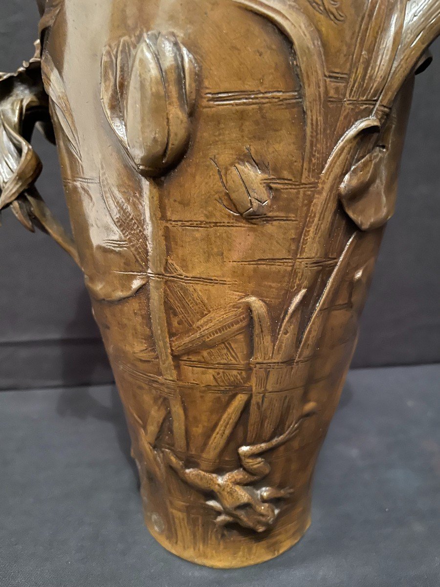 Art Nouveau Bronze Vase Irises And Water Lilies By Debon Susse Foundry 1909-photo-4