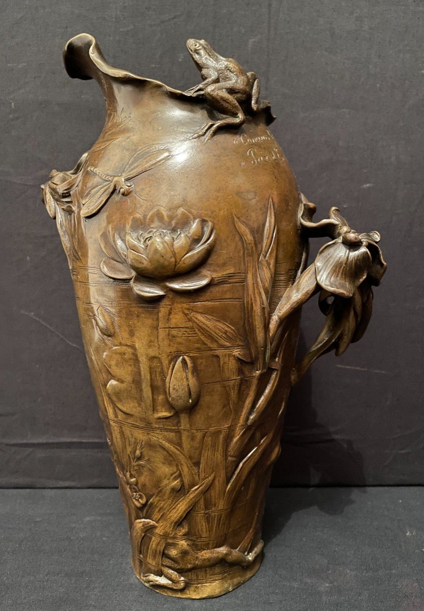 Art Nouveau Bronze Vase Irises And Water Lilies By Debon Susse Foundry 1909