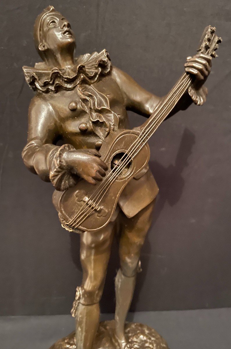 Statue Bronze Pierrot à La Mandoline Par Louis Mascré Vers 1900-photo-3