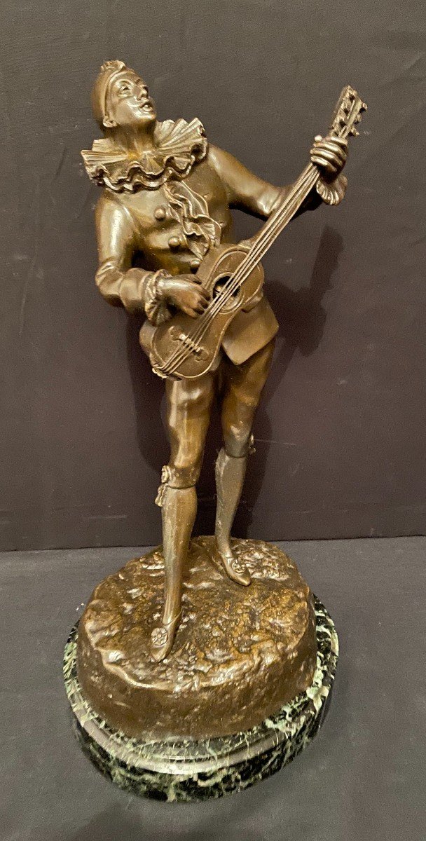 Statue Bronze Pierrot à La Mandoline Par Louis Mascré Vers 1900
