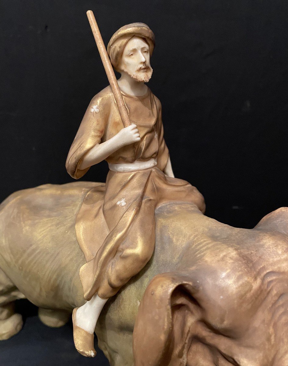 Fakir Sur Un éléphant Porcelaine Royal Dux XIXème-photo-2