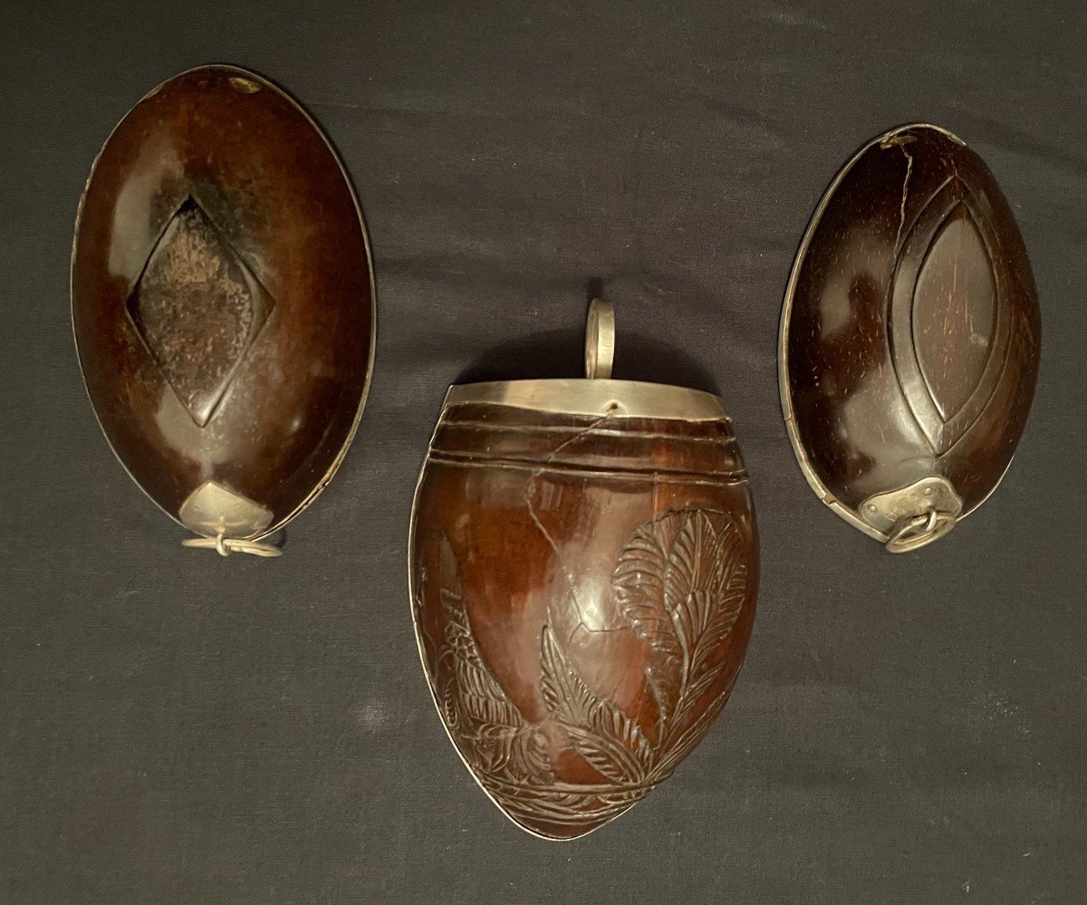 Three Coconut Half Hunting Cups Late Eighteenth Century