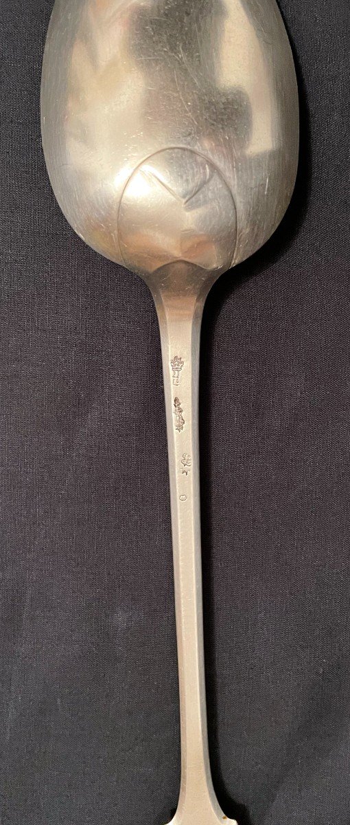 Luçon Stew Spoon Solid Silver Uniplat Model 32 Cm 18th Century-photo-3