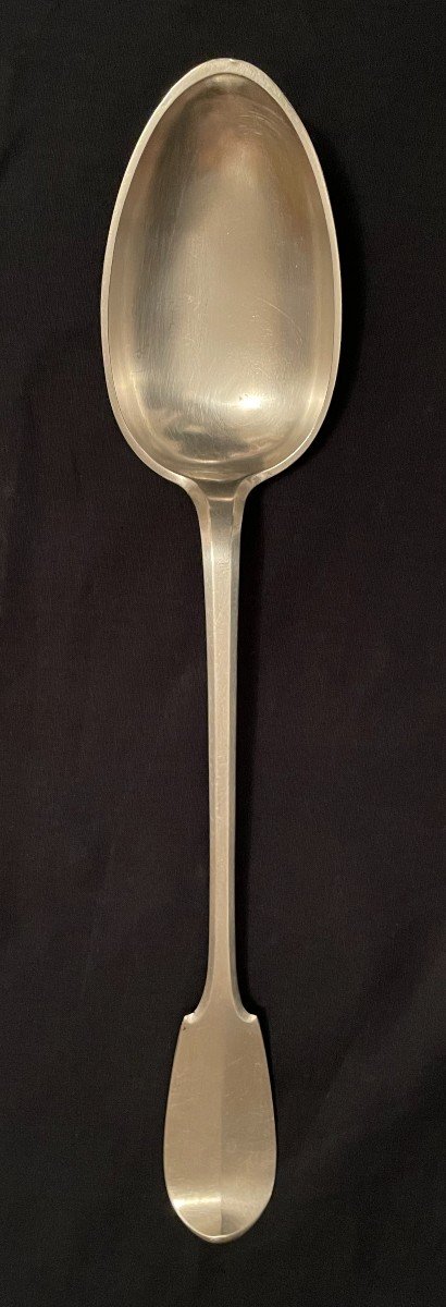 Luçon Stew Spoon Solid Silver Uniplat Model 32 Cm 18th Century-photo-1
