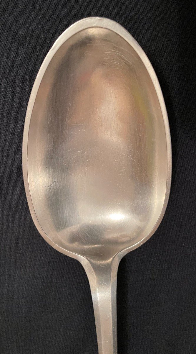 Luçon Stew Spoon Solid Silver Uniplat Model 32 Cm 18th Century-photo-2