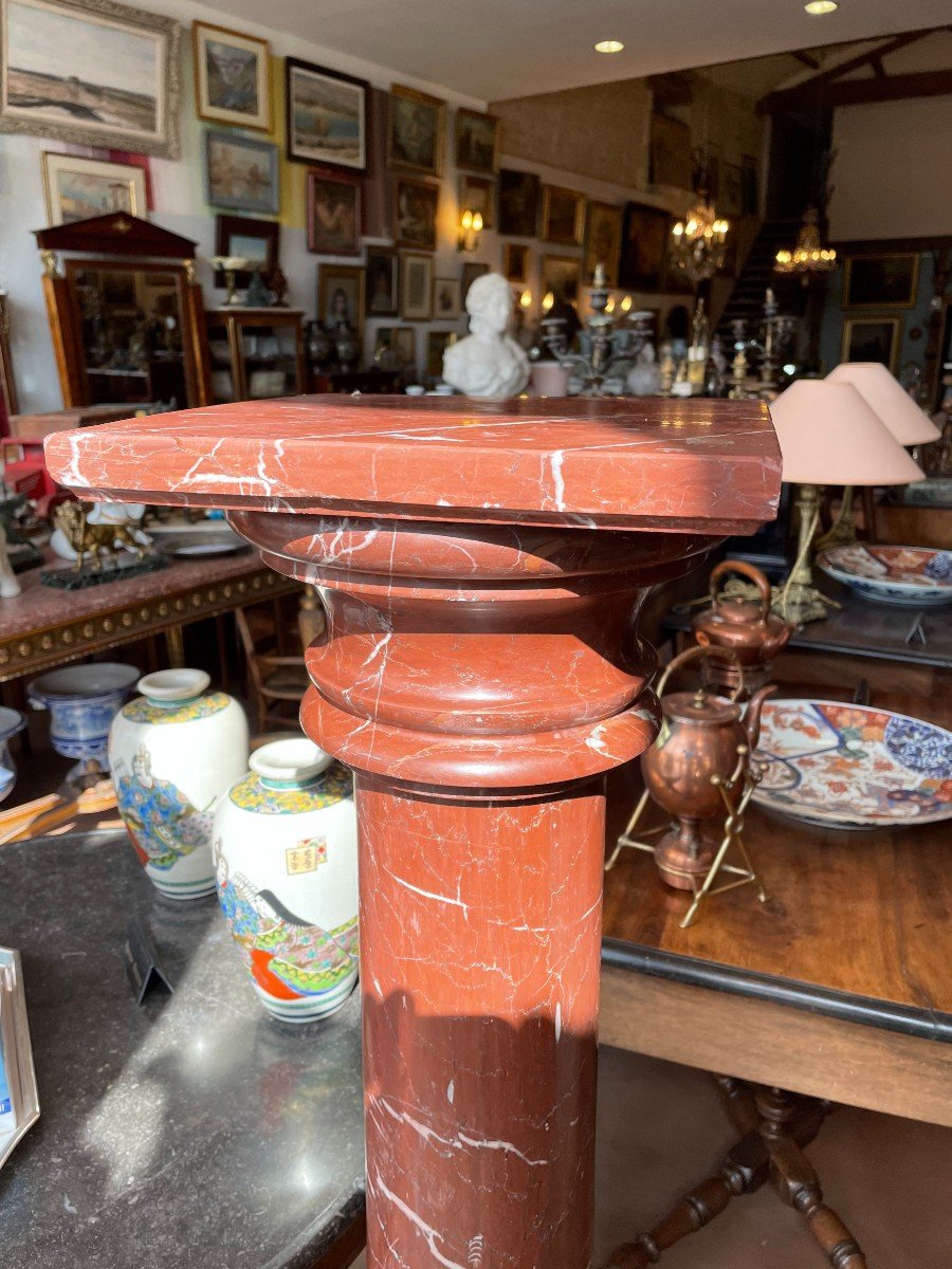 Red Marble Bolster Column Napoleon III Nineteenth Century-photo-2