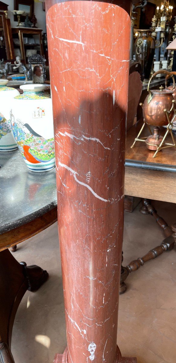 Red Marble Bolster Column Napoleon III Nineteenth Century-photo-3