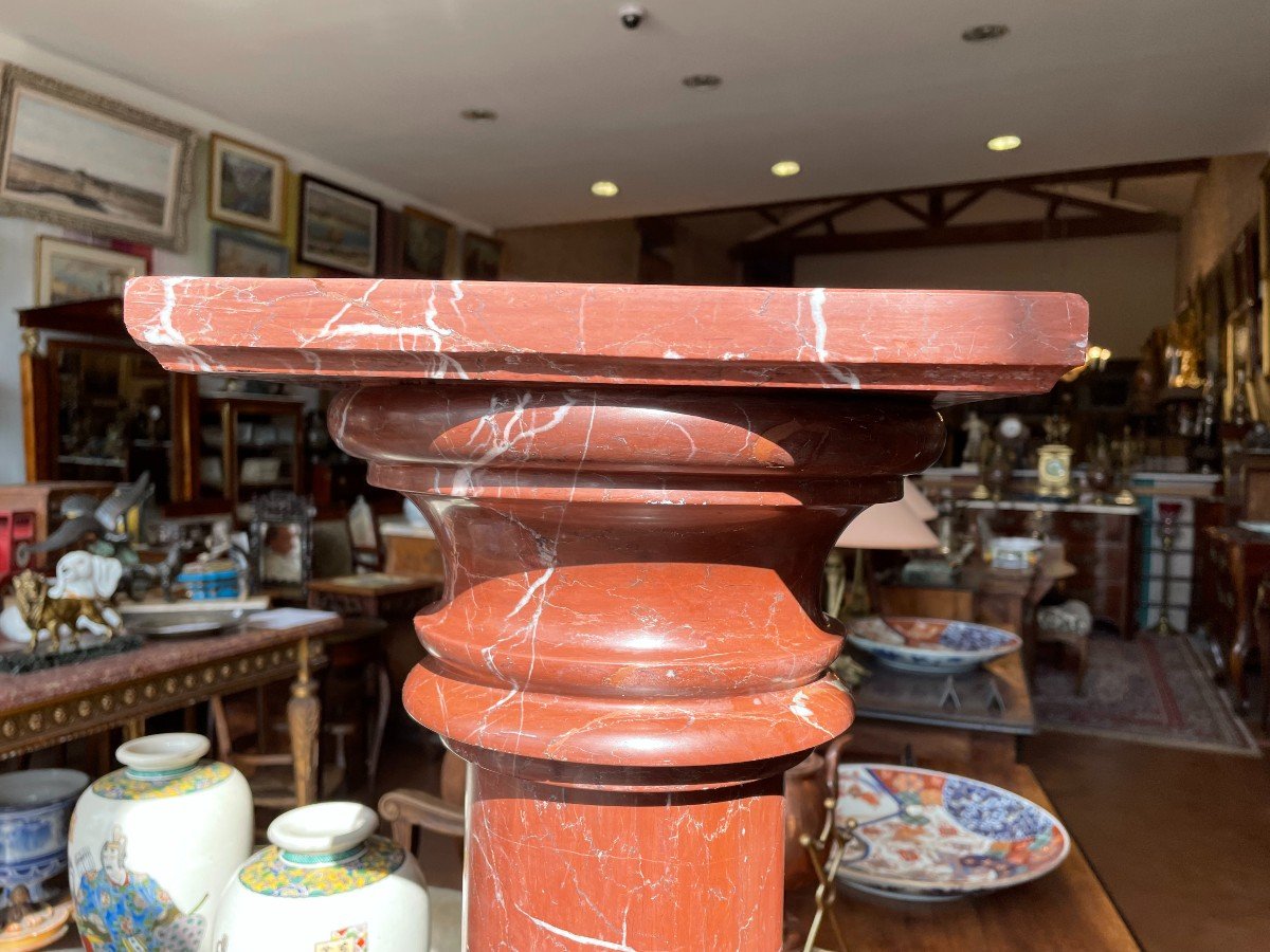 Red Marble Bolster Column Napoleon III Nineteenth Century-photo-2