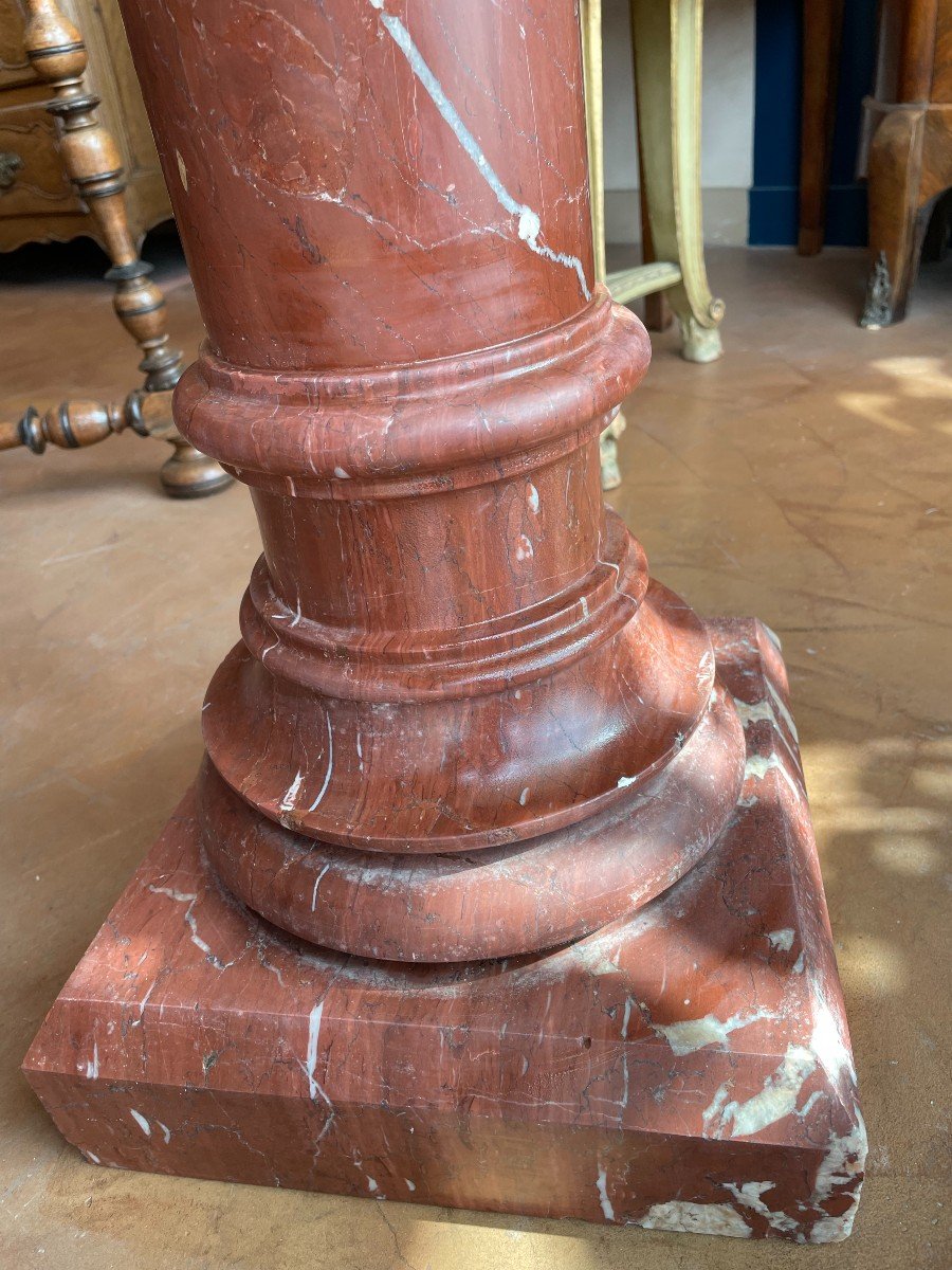 Red Marble Bolster Column Napoleon III Nineteenth Century-photo-4