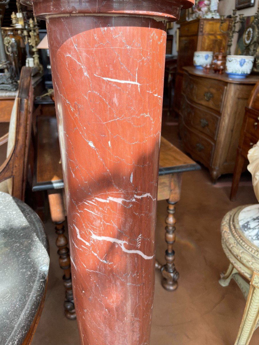 Red Marble Bolster Column Napoleon III Nineteenth Century-photo-6