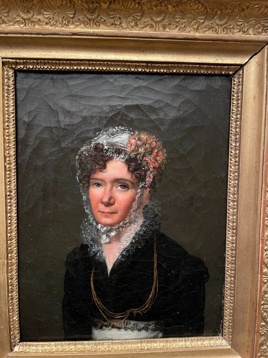 Small Painting Portrait Of Woman Empire Period 1819-photo-2