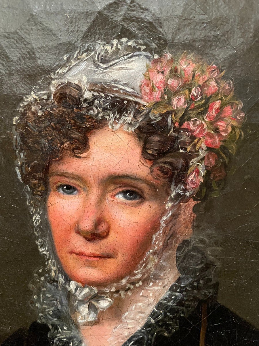 Petit Tableau Portrait De Femme Époque Empire 1819-photo-3