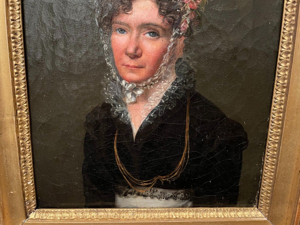 Petit Tableau Portrait De Femme Époque Empire 1819-photo-3