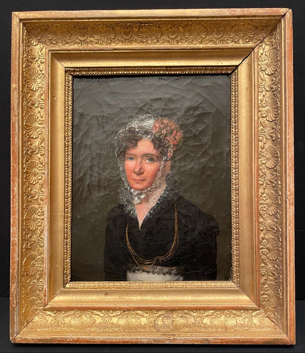 Petit Tableau Portrait De Femme Époque Empire 1819
