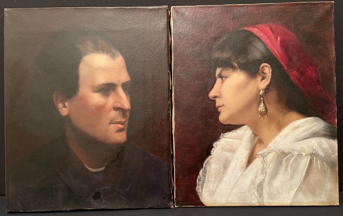 Tableaux Paire De Portraits d'Un Couple d'Italiens école Du XIXème-photo-4