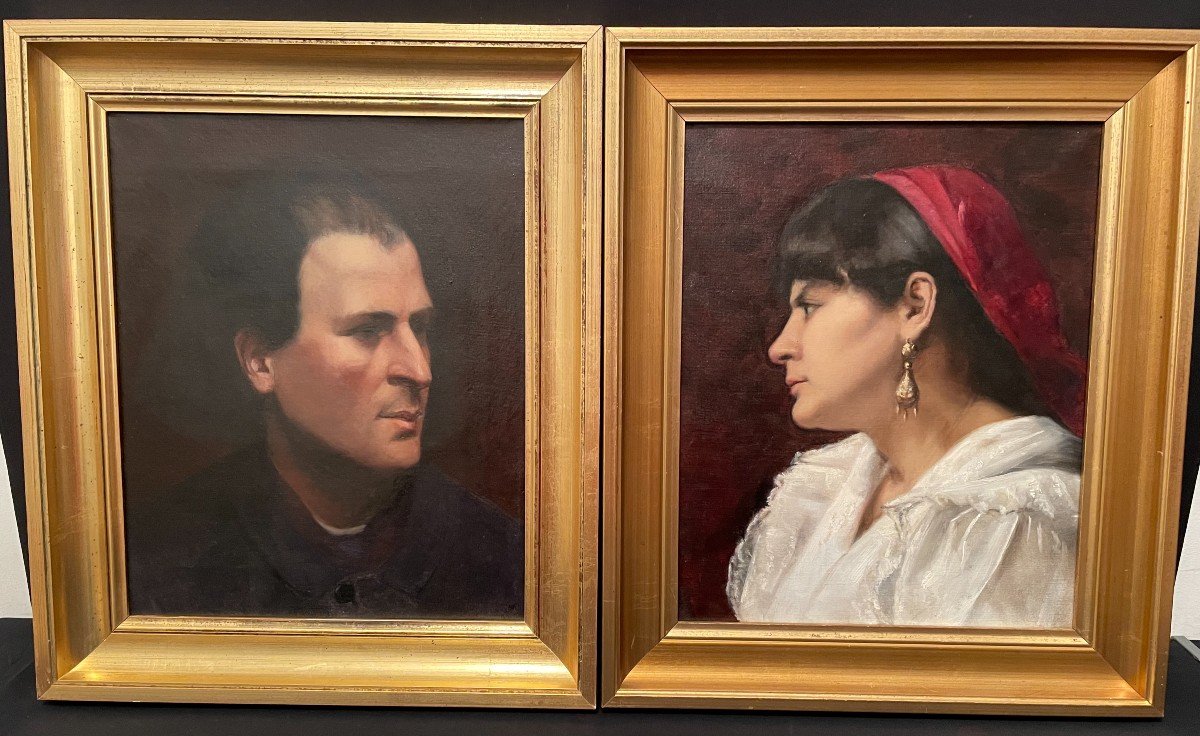 Tableaux Paire De Portraits d'Un Couple d'Italiens école Du XIXème