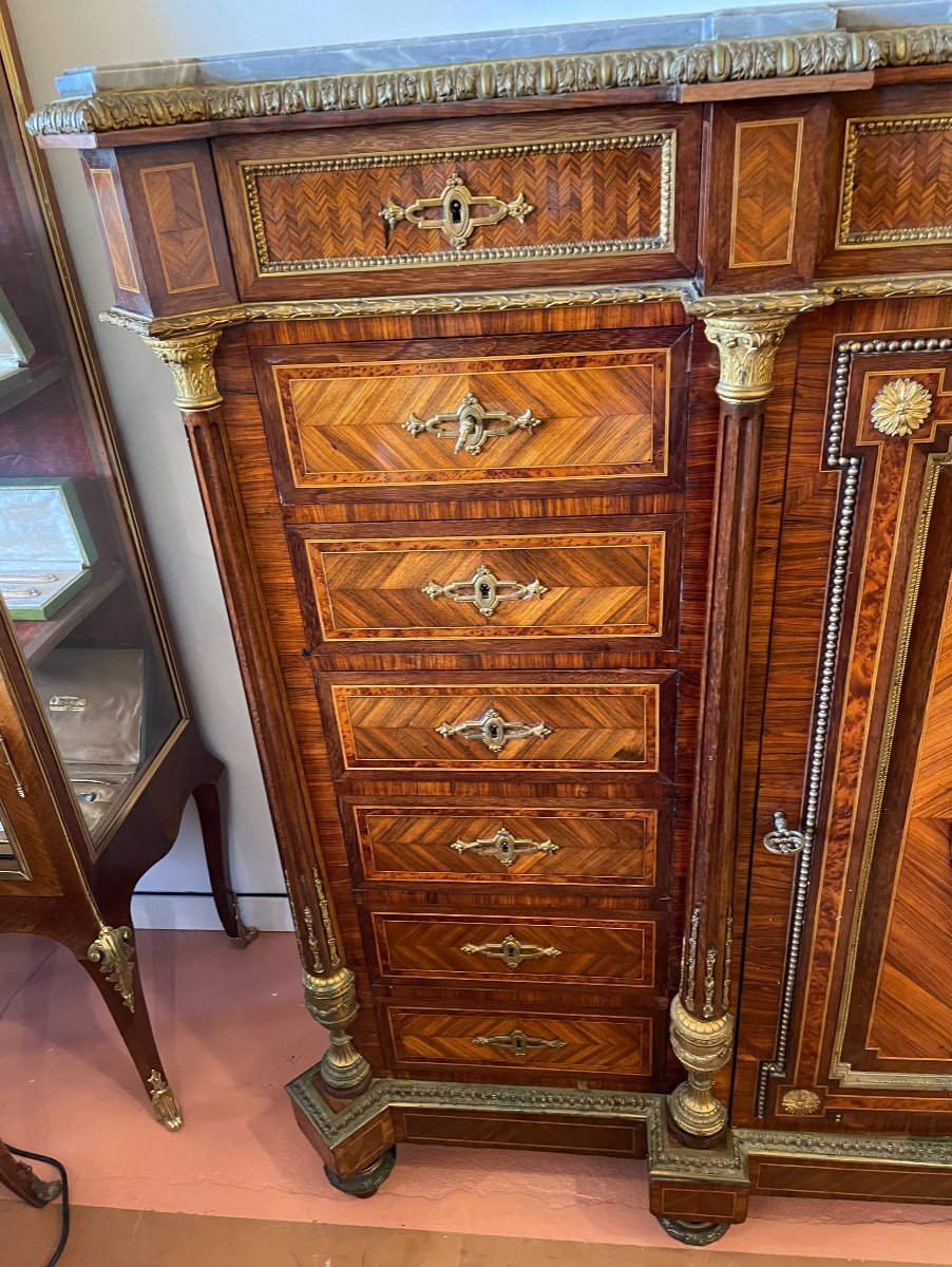 Important Buffet Furniture Support Marquetry Style Louis XVI Napoleon III By Fourdinois-photo-2