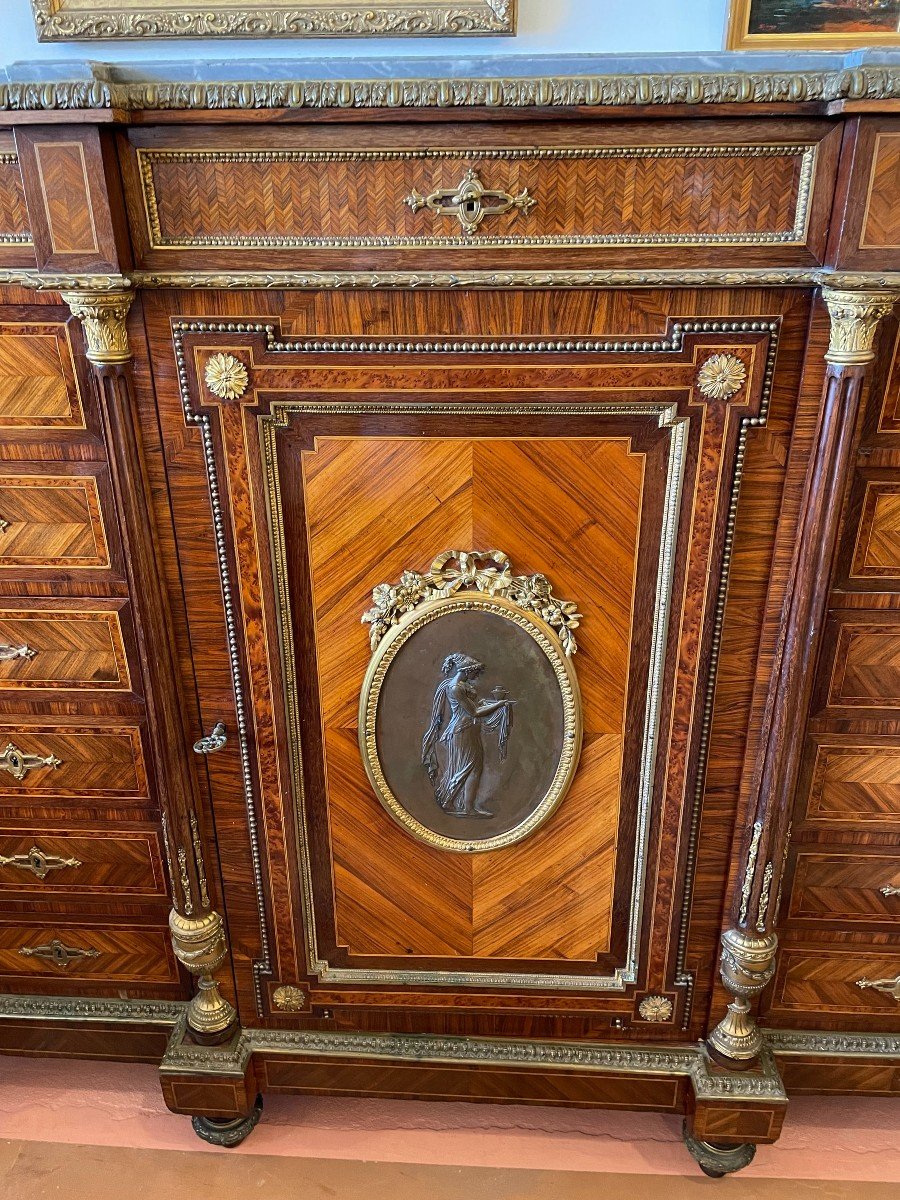 Important Buffet Furniture Support Marquetry Style Louis XVI Napoleon III By Fourdinois-photo-3